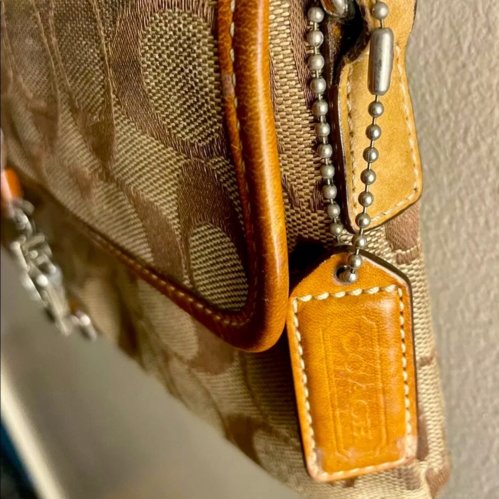 COACH (VINTAGE) H2J-6348 Signature Shoulder Hand Bag, Brown/Tan, Orange Interior